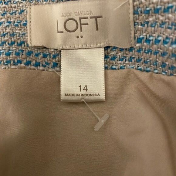 Ann Taylor Loft Blue, Beige. Gray Tweed pencil skirt, fully lined, size 14 - Picture 3 of 3